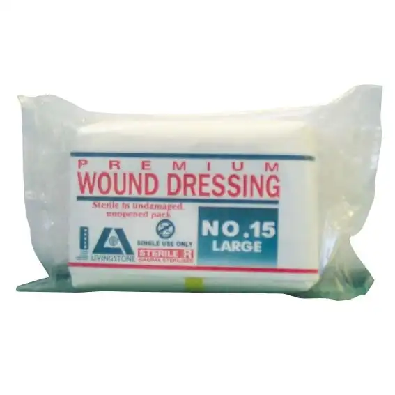 Livingstone Wound Dressing Bandage #15 Large 17 x 8cm Pad Sterile 38g 12 Pack