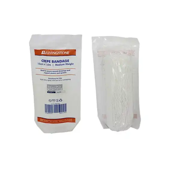Livingstone Medium Weight Crepe Bandage 15cm x 1.6m 50 Carton