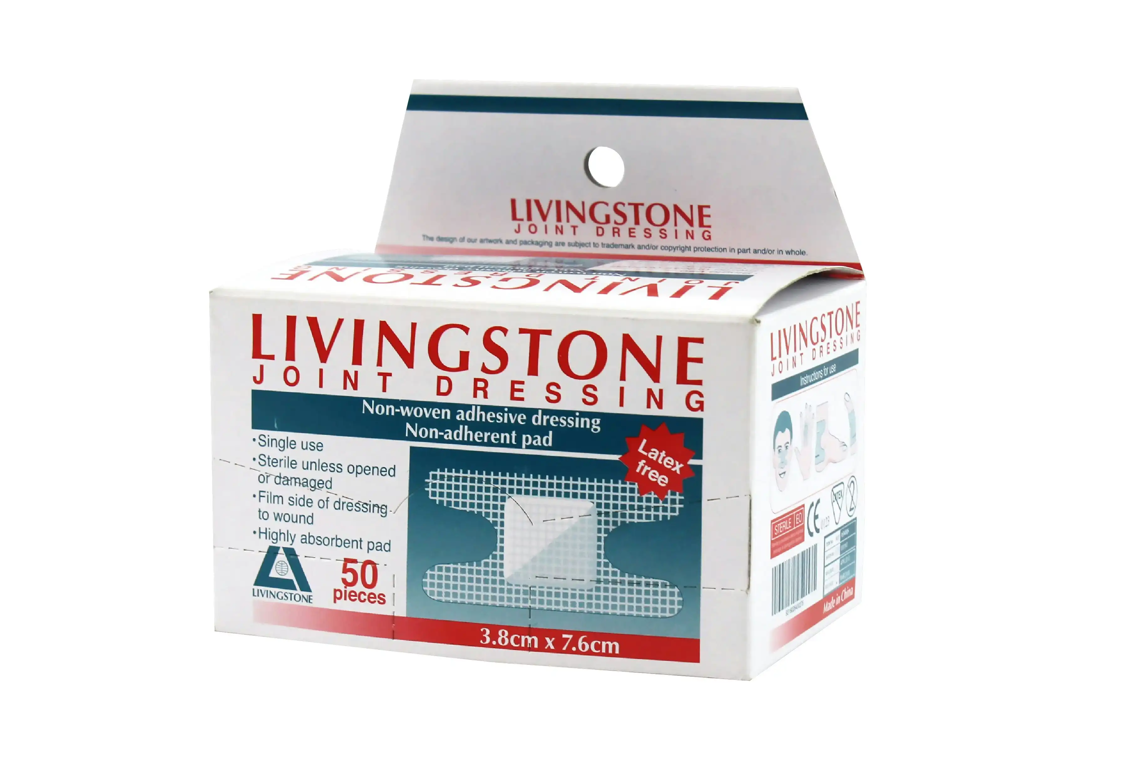 Livingstone Adhesive "H" Shape Joint Knuckle Dressing with Non-Adherent Pad Small 3.8 x 7.6cm 50 Box