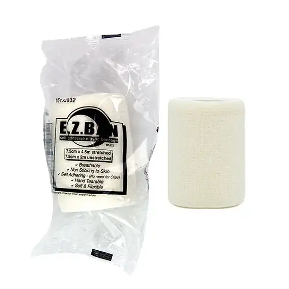 E.Z. Ban Wrap Cohesive Elastic Bandage 7.5cm x 2m stretch to 4.5m White
