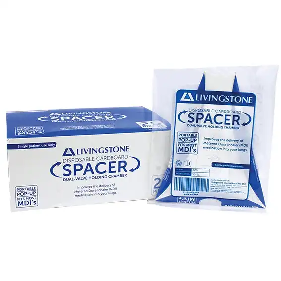 Livingstone Flat Foldable Cardboard Asthma Spacer Biodegradable 25 Box