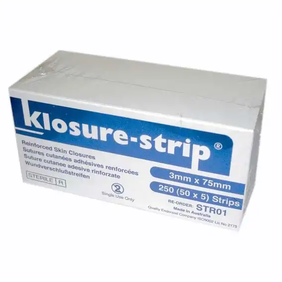 Klosure-Strip Reinforced Wound Skin Closure Strips No. 01, 3 x 75mm 5 Pack x10
