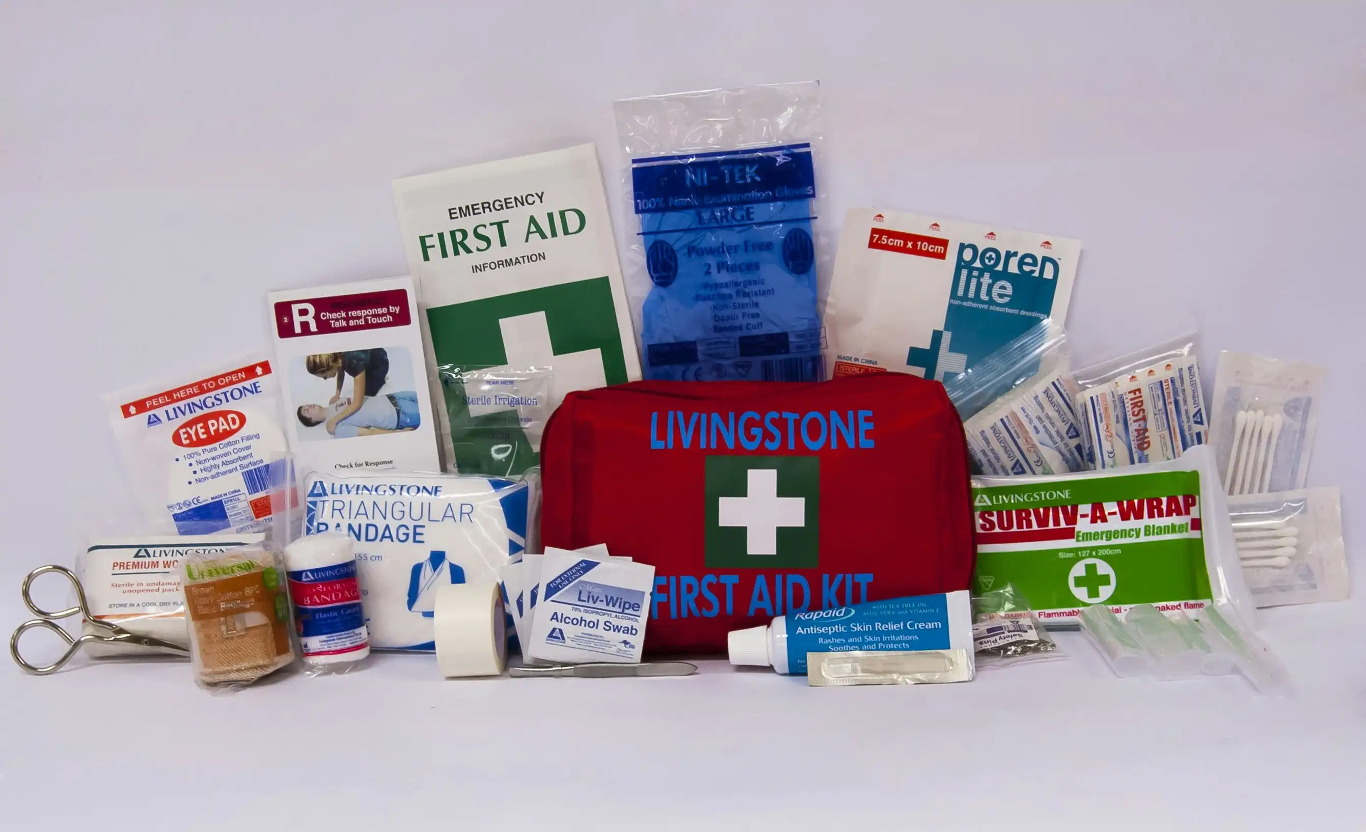 Livingstone Small Red Work Vehicle First Aid Kit Complete Set In Nylon Pouch 18 x 11 x 7cm