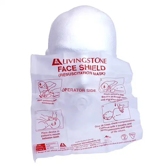 Livingstone Resuscitation CPR Barrier Face Shield, with Non Return Valve Mouthpiece, Latex Free, Each in Sealed Polybag x12