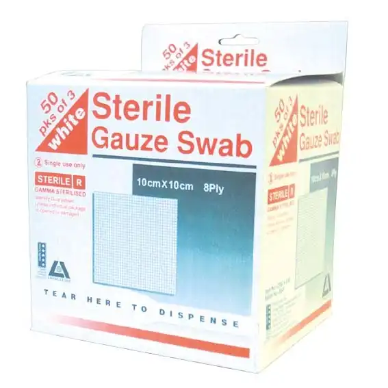 Livingstone Sterile Gauze Swabs 10 x 10 cm x 8 ply White 3 Pack x50