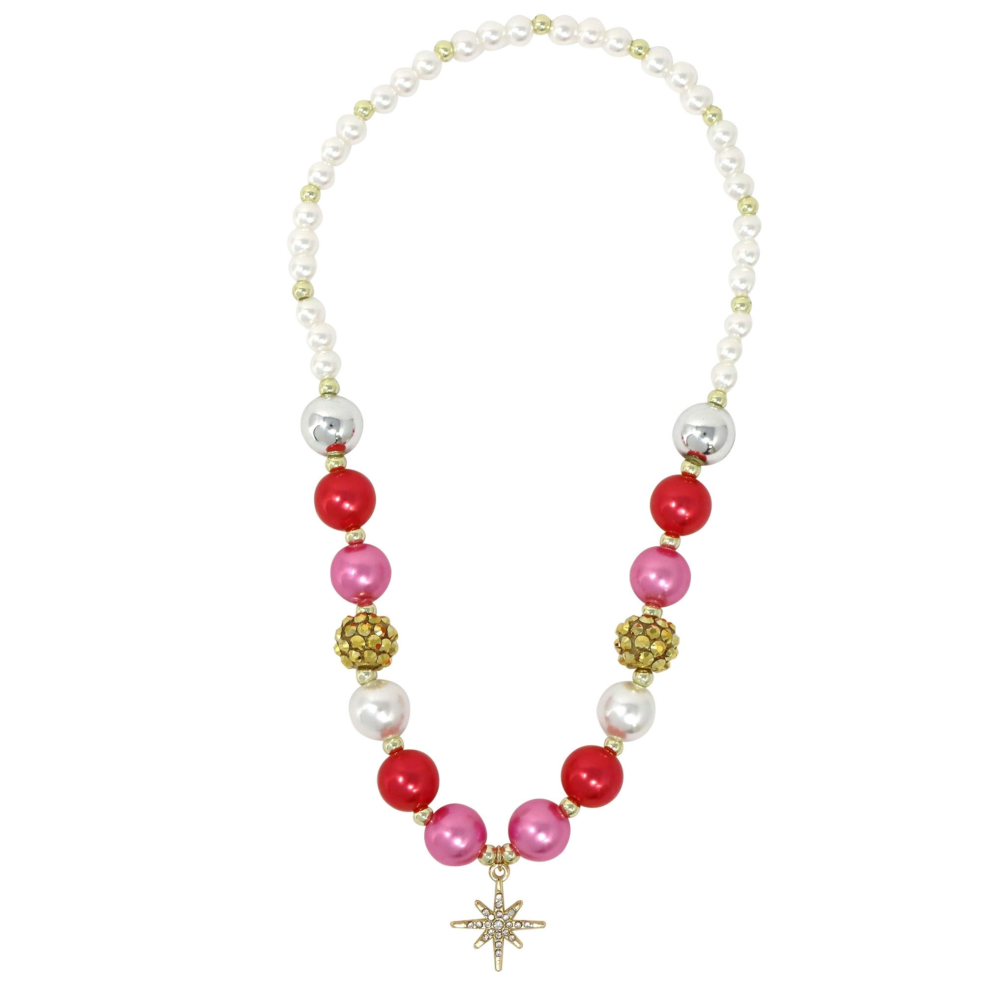 Pink Poppy Christmas Necklace and Bracelet Set with Sparkly Star Charm