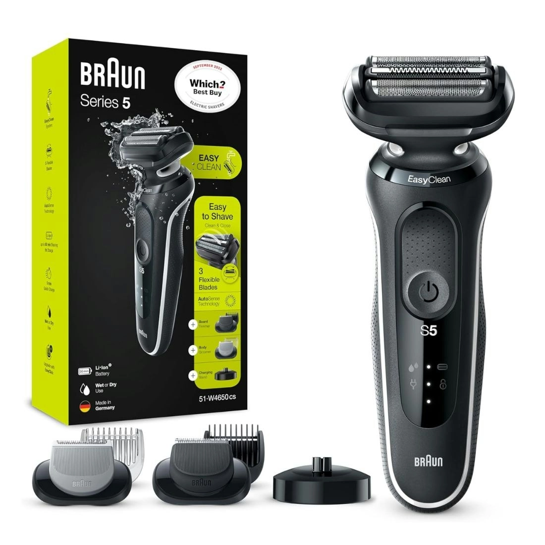 Braun Series 5 Easy Rinse Electric Shaver with Beard Trimmer Head & Charging Stand