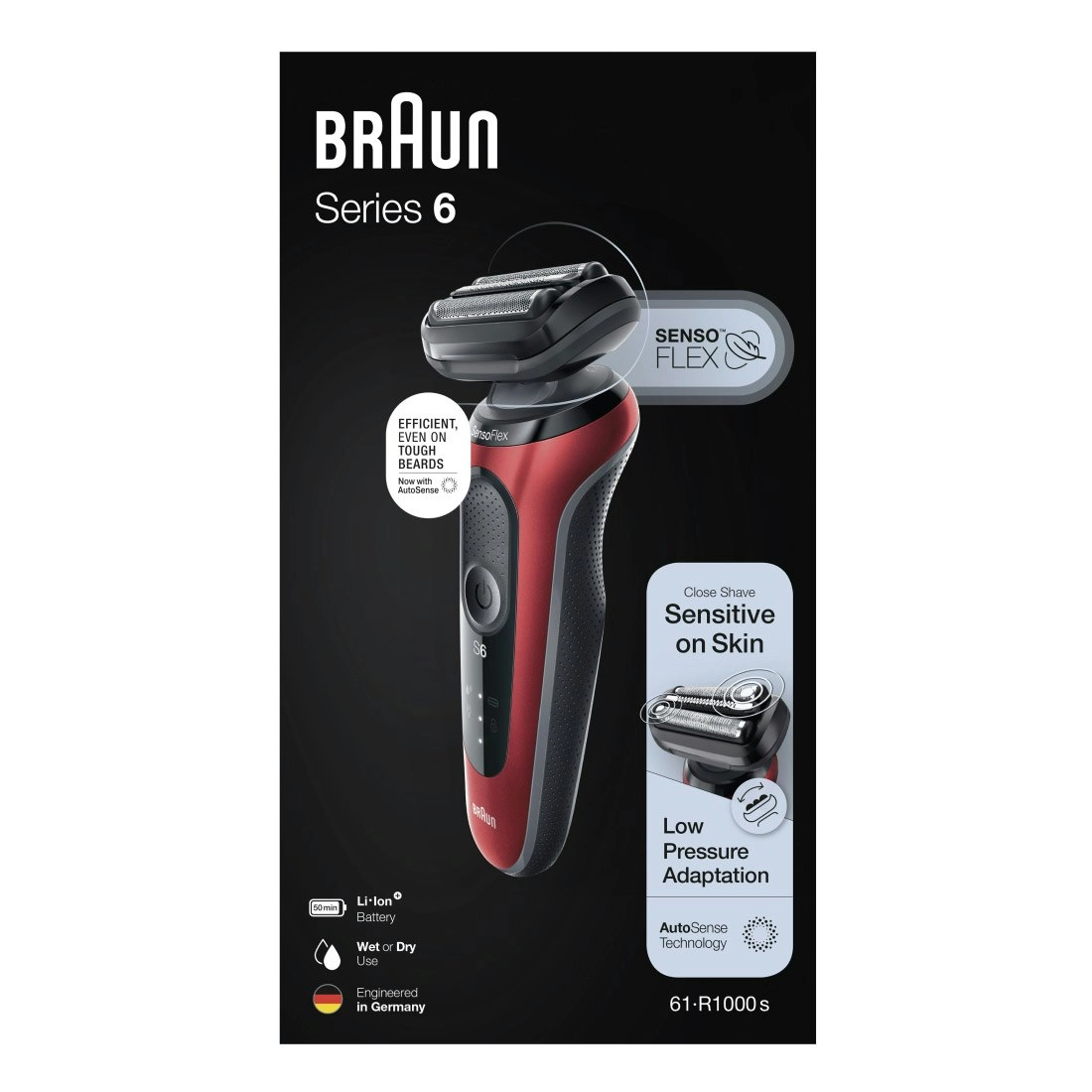 Braun Series 6 61-R1000s Wet & Dry shaver with Travel Case - Red