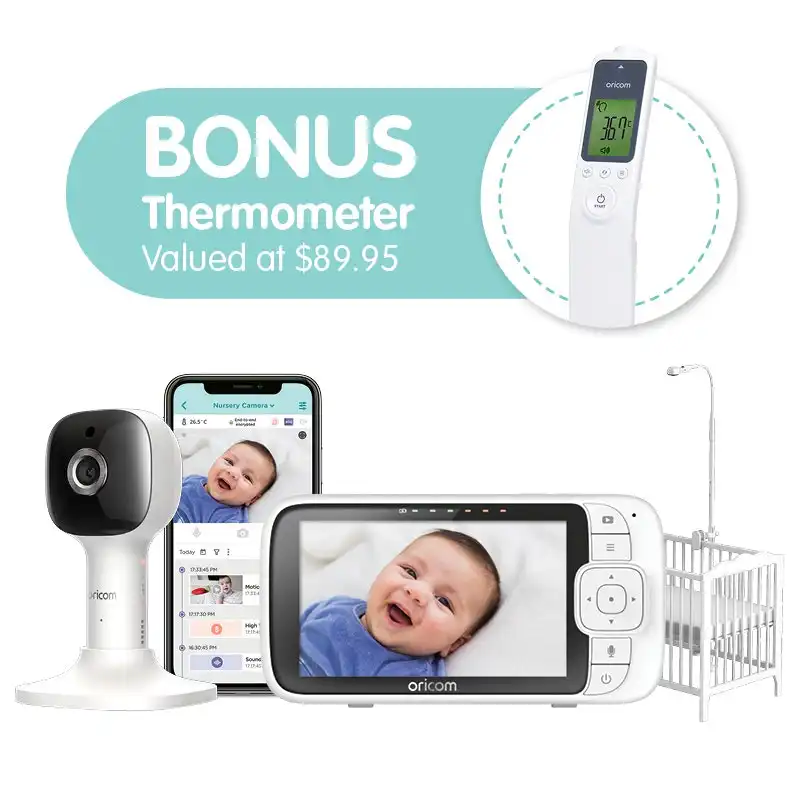 Oricom OBH643P 4.3&Prime; Smart HD Nursery Baby Video Monitor with Stand + BONUS HFS1000 Non-Contact Thermometer (OBH643PHFS)