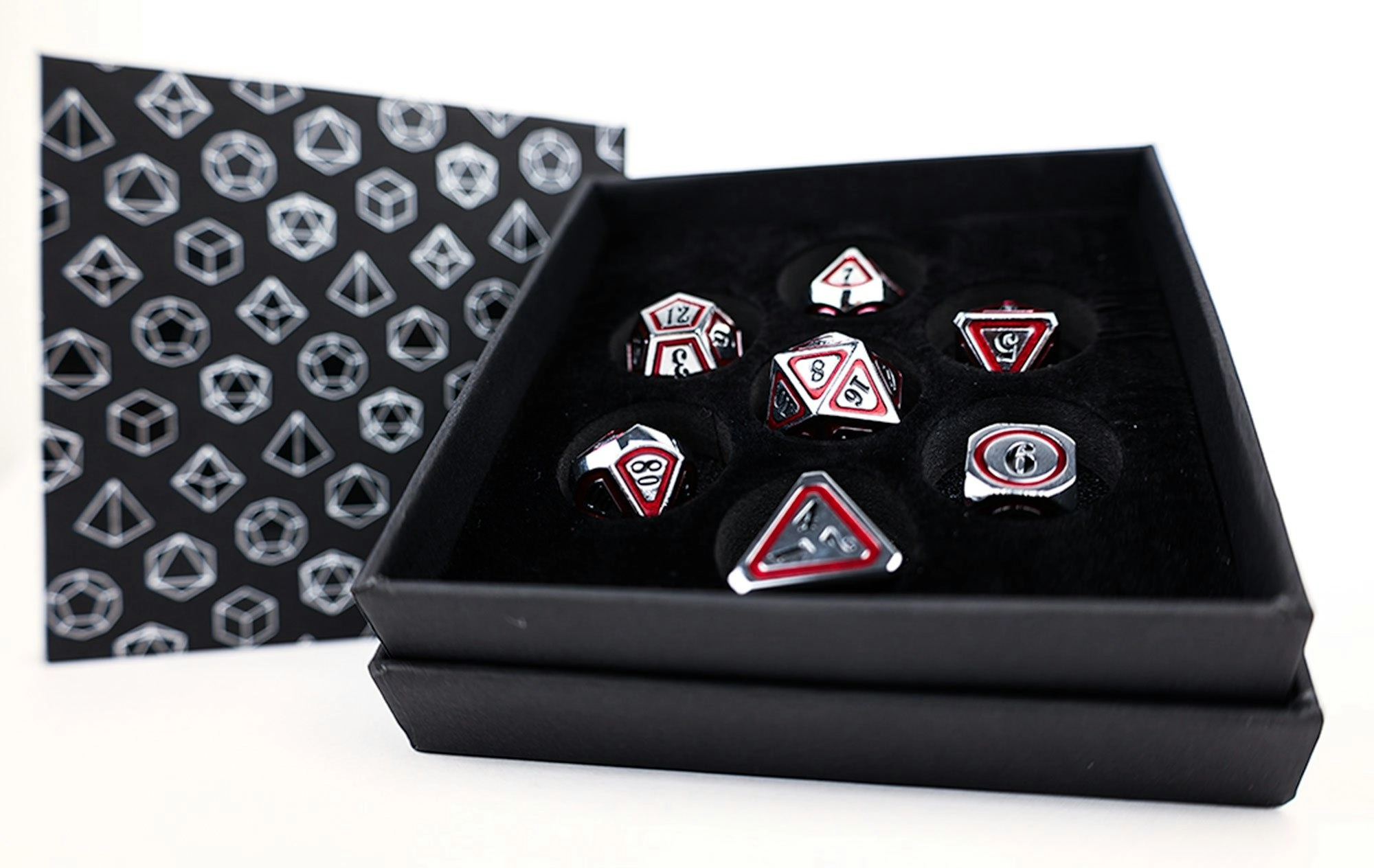 LPG Dice Set - Metal RPG Concentric Black/Red/Silver