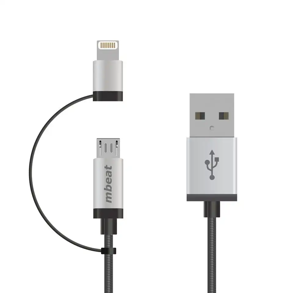 mBeat Usb-a To Lightning + Micro Usb Data Cable 1m - Silver