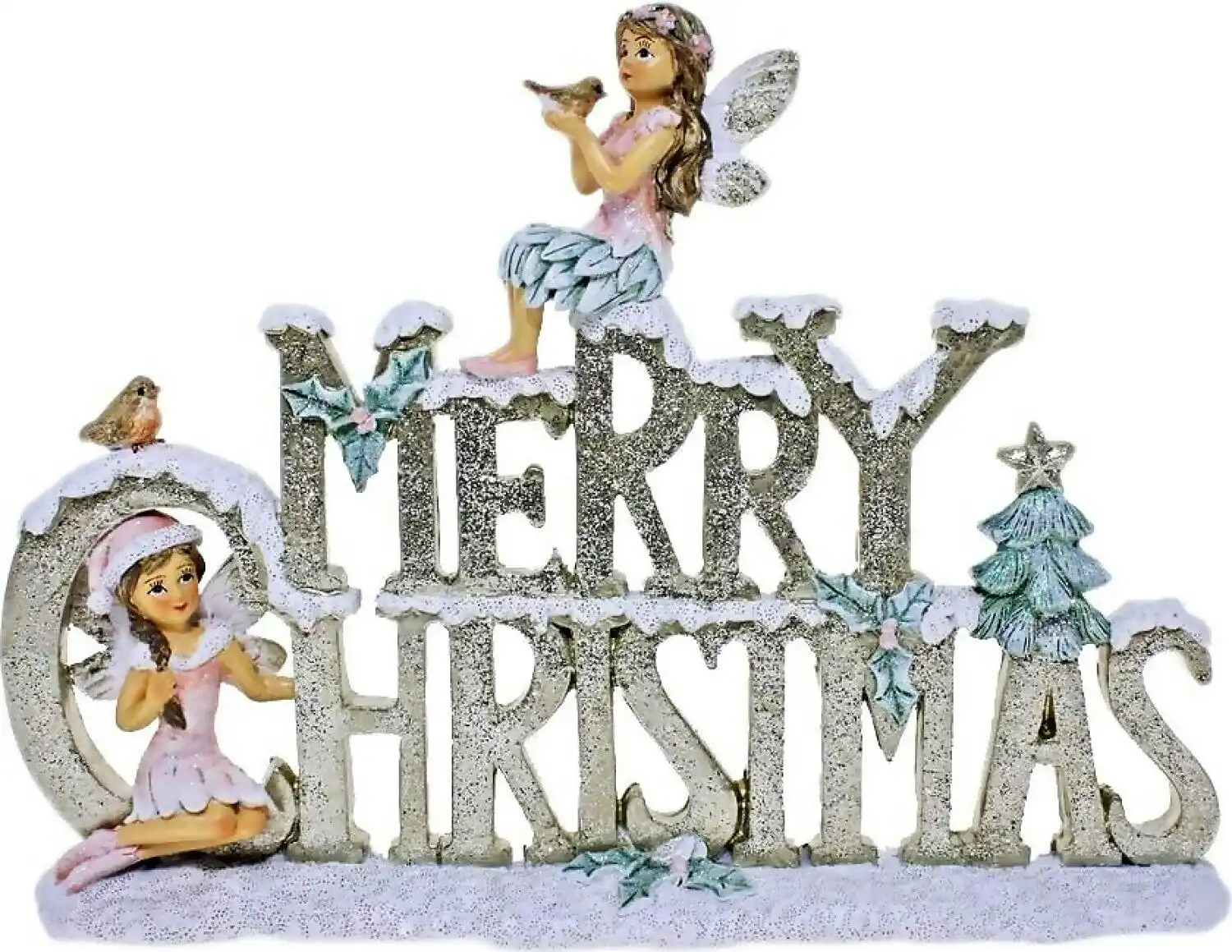 Cotton Candy - Xmas Sign With Merry Christmas Fairy Ornament