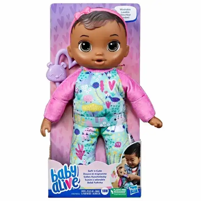 Baby Alive - Soft n Cute Doll Brown Hair 11-Inch First Baby Doll