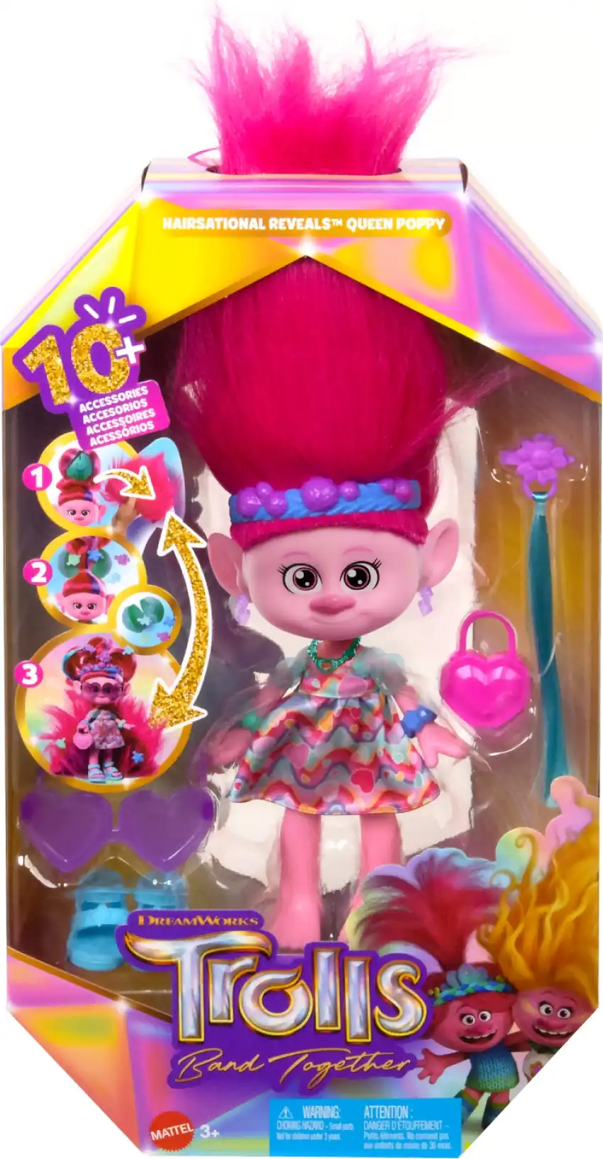 Dreamworks Trolls - Trolls Band Together Hairsational Reveals Queen Poppy Fashion Doll & 10+ Accessories - Mattel