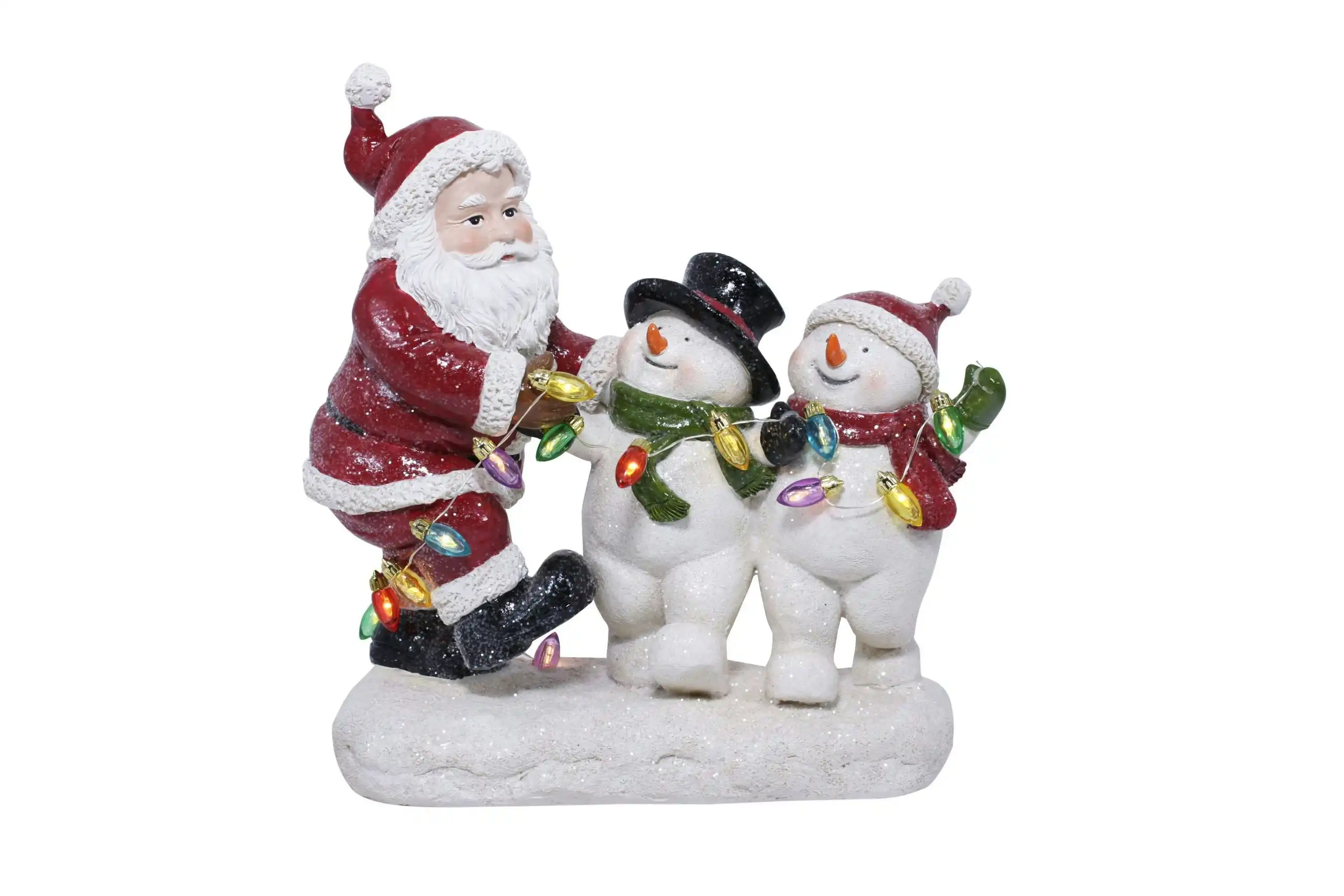 Cotton Candy - Xmas Resin Led Santa With 2 Snowmen
