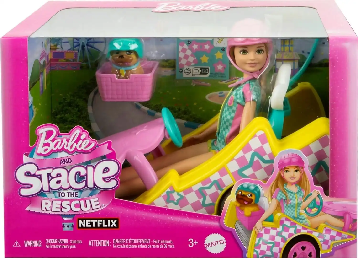 Barbie - Stacie Doll With Go Kart Car With Rolling Wheels Dog Accessories & Sticker Sheet 9-piece - Mattel