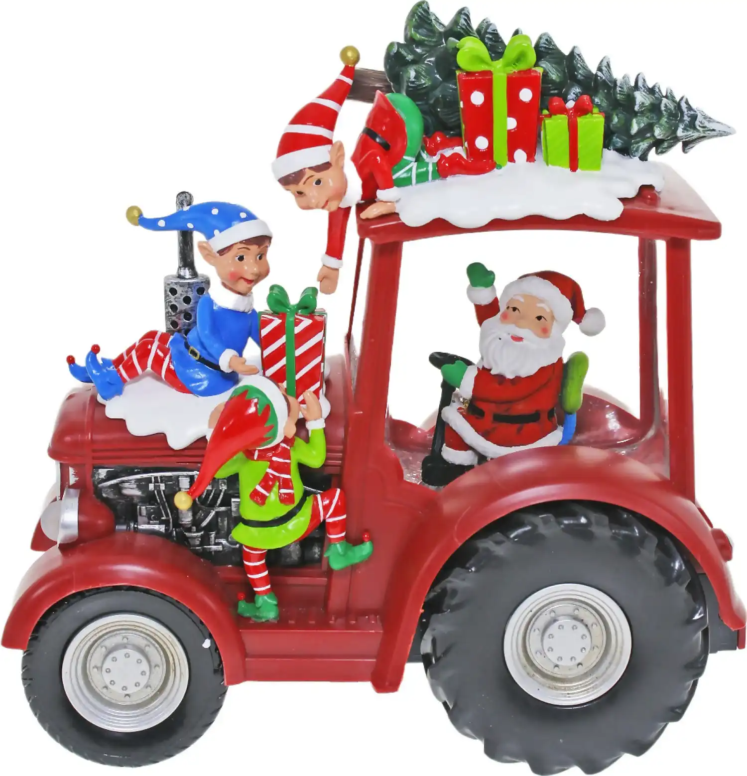 Cotton Candy - Xmas Santa With Elves in Red Tractor