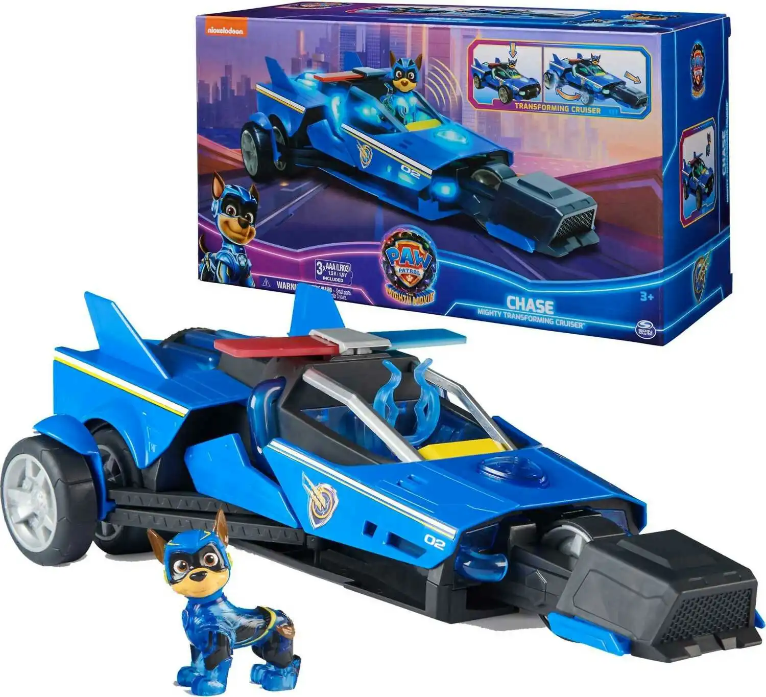 Paw Patrol - The Mighty Movie Chase’s Mighty Transforming Cruiser with Action Figure Lights And Sounds - Spin Master