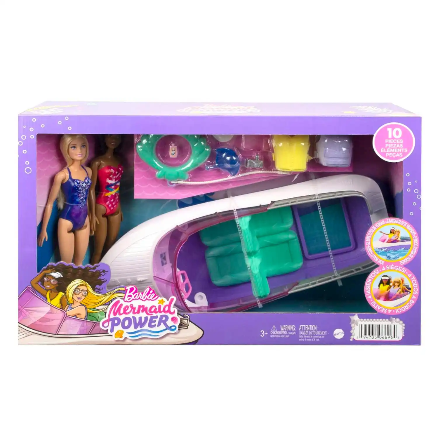 Barbie Mermaid Power Dolls & Boat Playset Toy For 3 Year Olds & Up