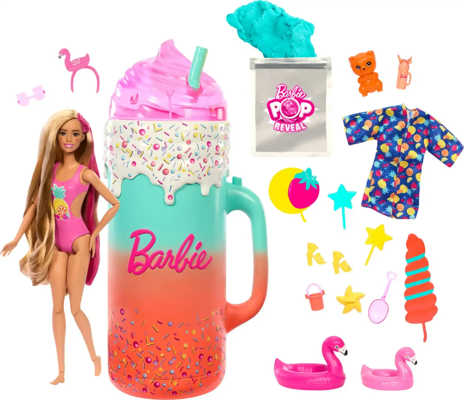 Barbie - Pop Reveal Rise & Surprise Gift Set With Scented Doll Squishy Scented Pet & More 15+ Surprises - Mattel