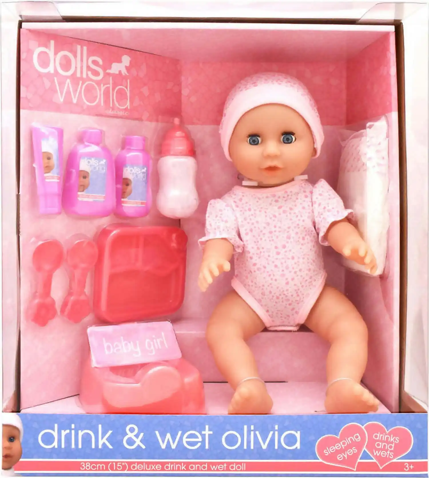Dollsworld - Drink & Wet Olivia 38cm Deluxe Drink And Wet Doll