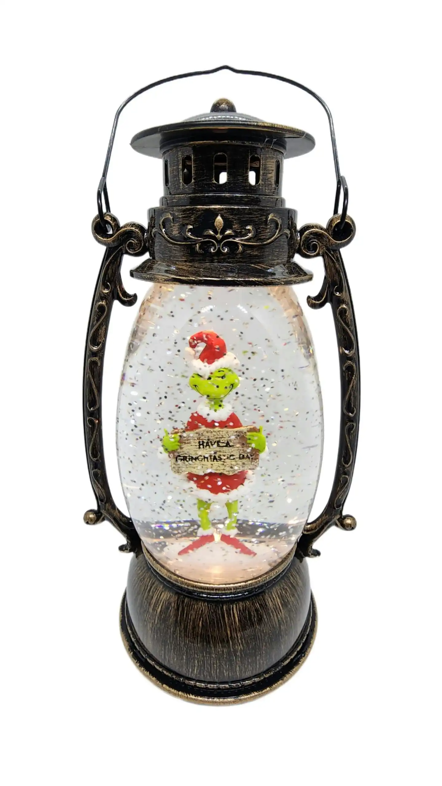 Cotton Candy - Xmas Dr. Seuss Grinch ‘ Have A Grinchtastic Day ’ Brass Lantern