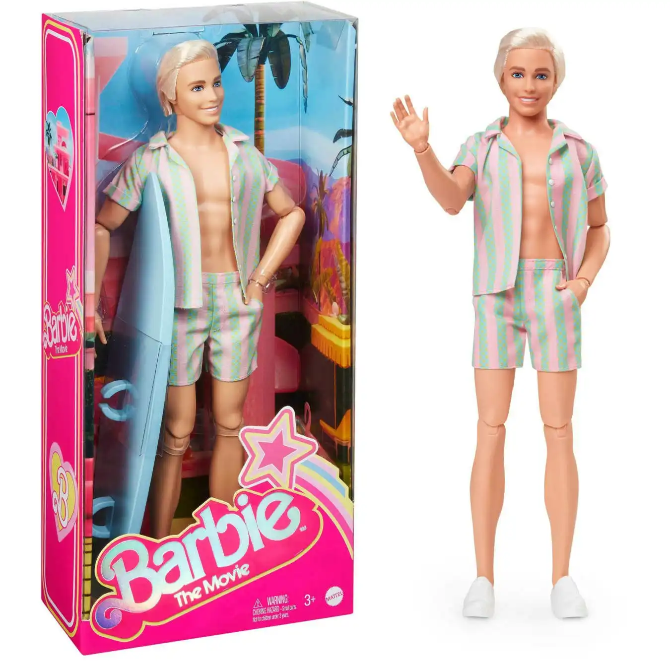 Barbie - Barbie The Movie Ken Doll Wearing Pastel Striped Beach Matching Set - Mattel