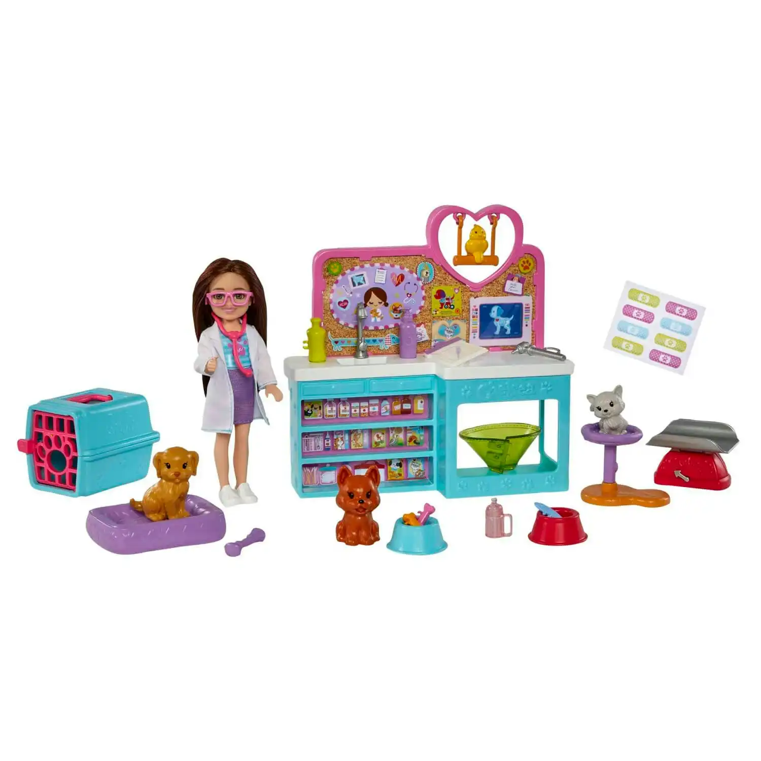 Barbie Doll Chelsea Pet Vet Playset With Doll 4 Animals And 18 Pieces