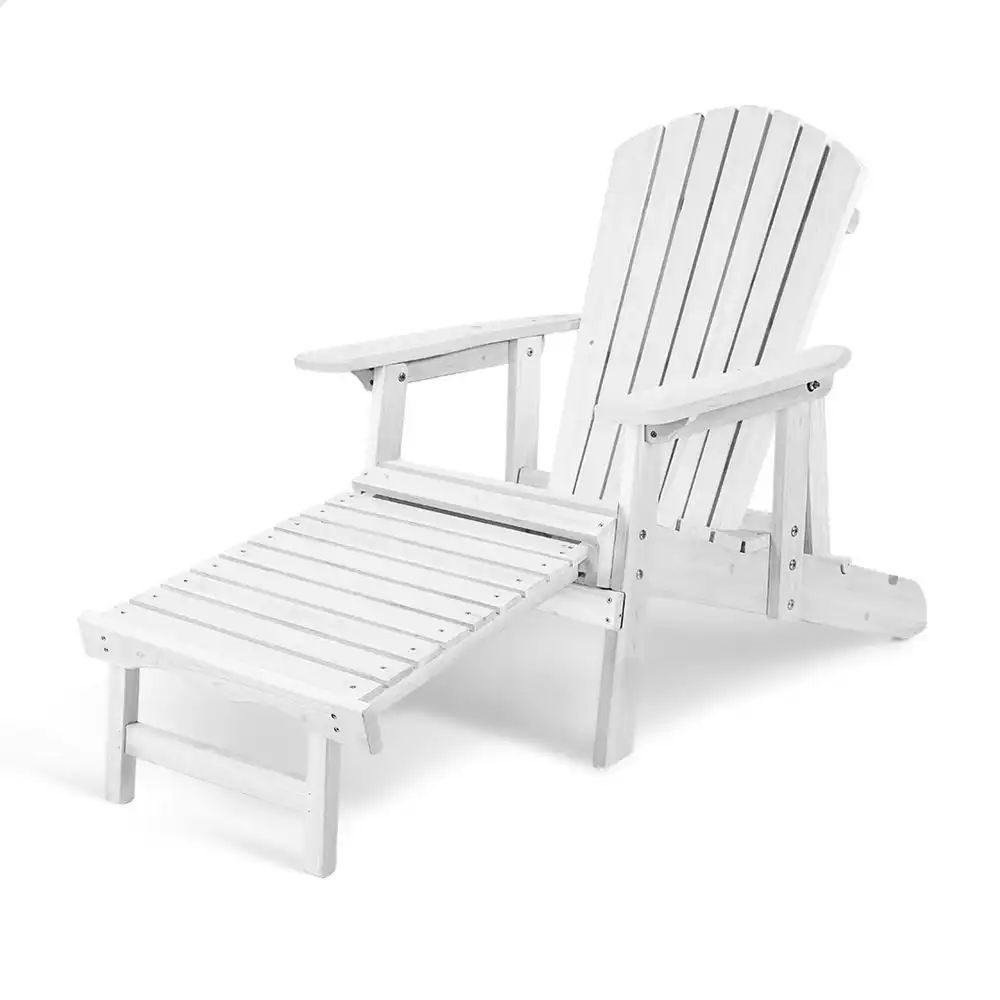 Alfordson Outdoor Chairs Wooden Adirondack w/ Ottoman Patio Beach Garden White