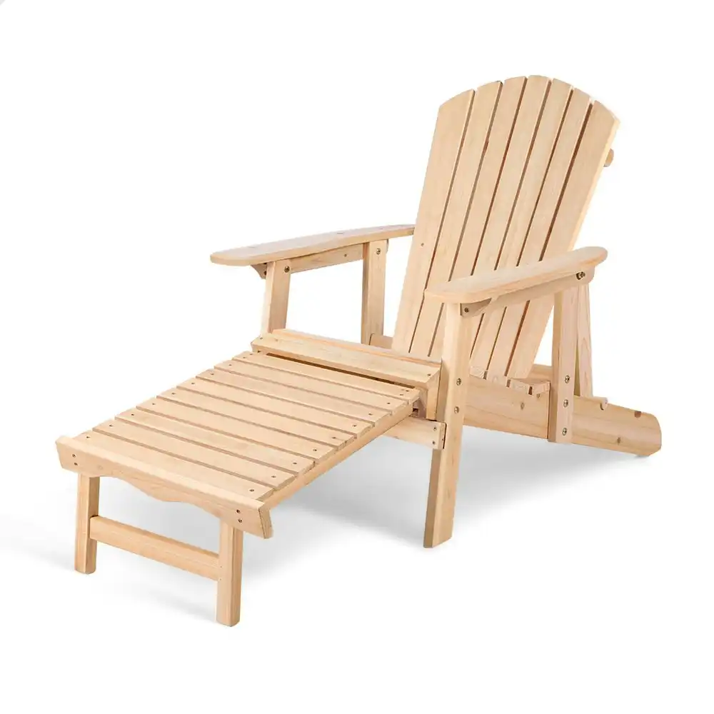 Alfordson Outdoor Chairs Wooden Adirondack w/ Ottoman Patio Beach Garden Natural