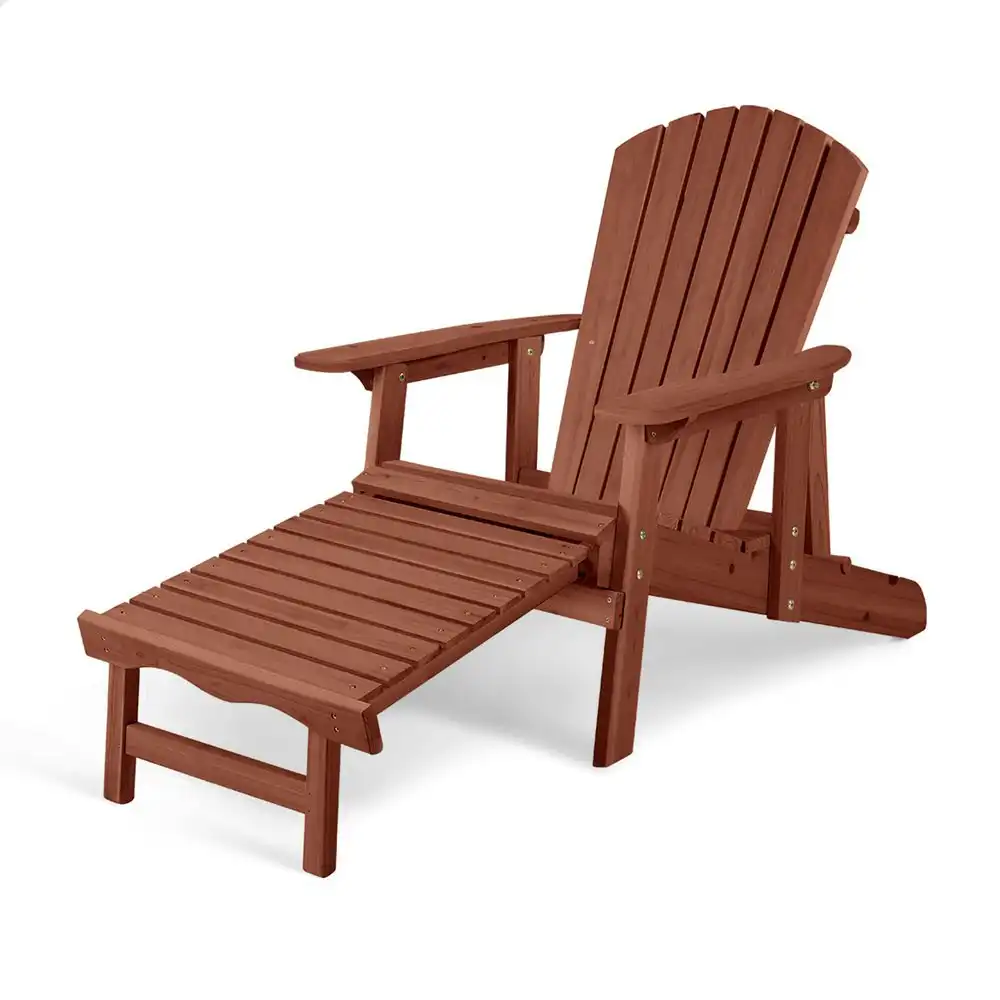 Alfordson Outdoor Chairs Wooden Adirondack w/ Ottoman Patio Beach Garden Brown