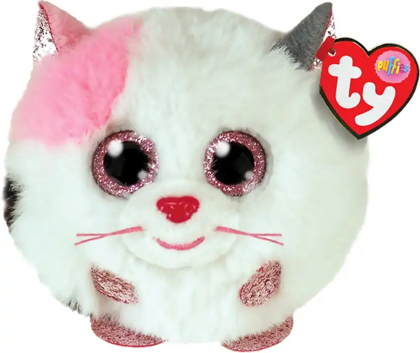 Ty - Beanie Ball Puffies - Muffin Pink And White Cat 10cm