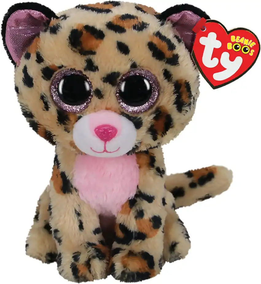 Ty - Beanie Boos - Livvy Brown And Pink Leopard Small 15cm