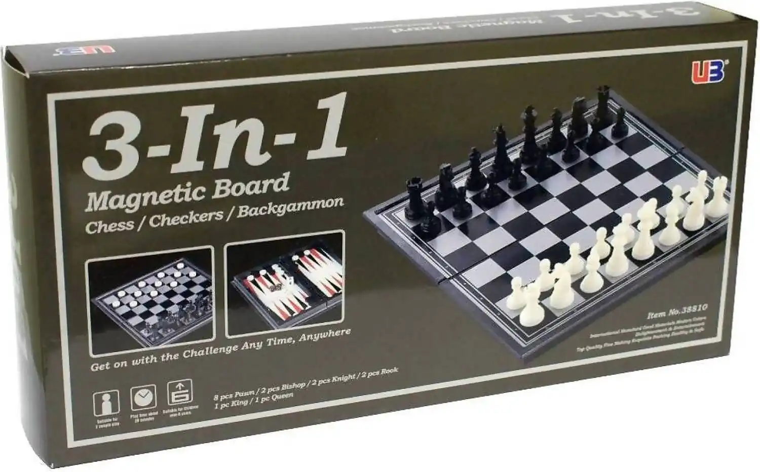 U3 - Magnetic 3-in-1 Chess Checkers Backgammon Set