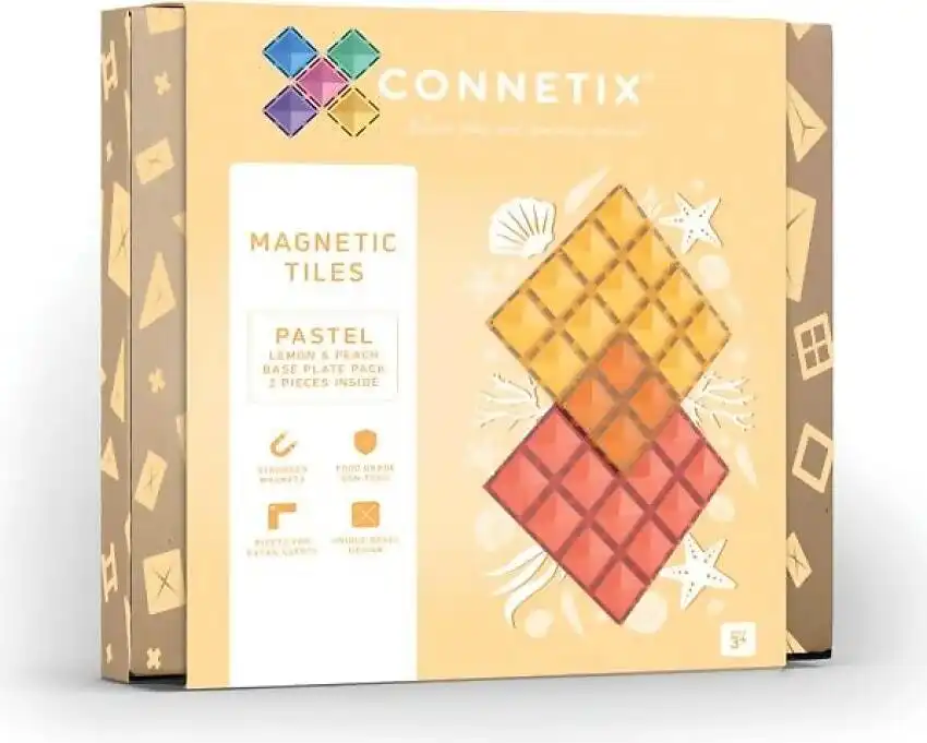 Connetix - Magnetic Tiles Pastel Base Plate Pack Lemon & Peach Pack 2pc