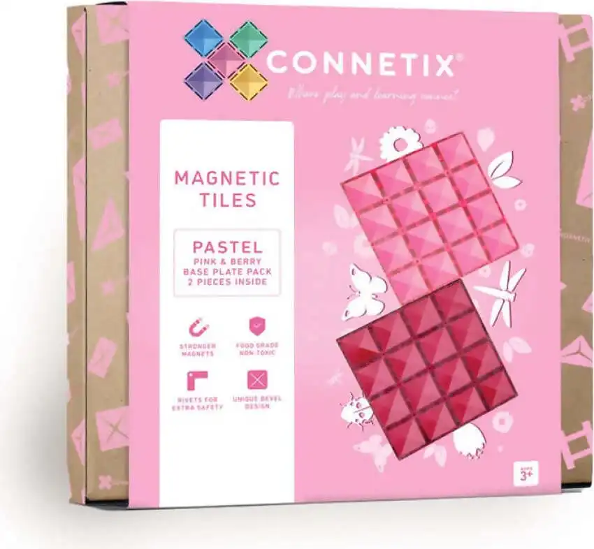 Connetix - Magnetic Tiles Pastel Base Plate Pack Pink & Berry 2pc