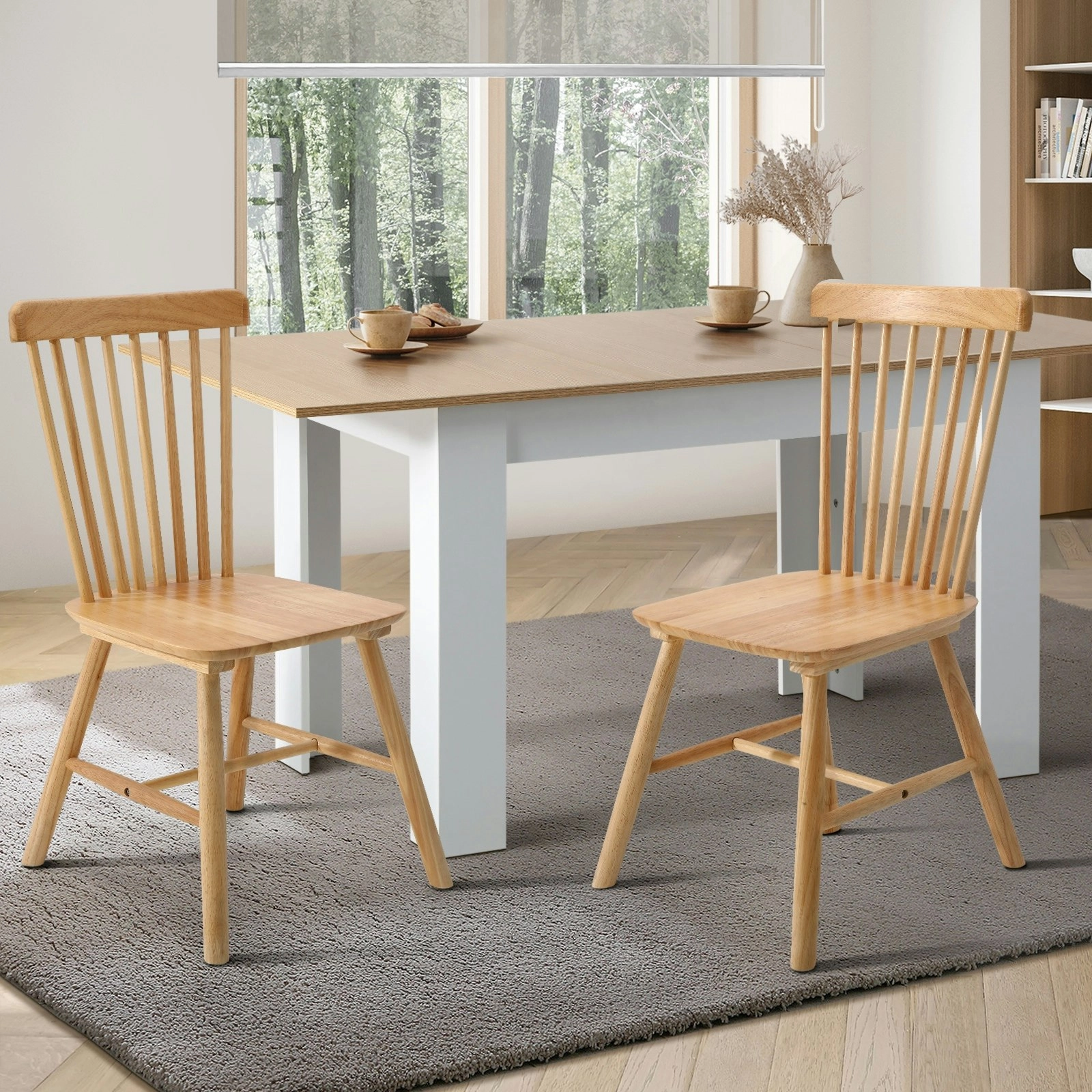 Oikiture 2x Dining Chairs Minimalist Vertical Back Chair Wooden Home Rubber Wood