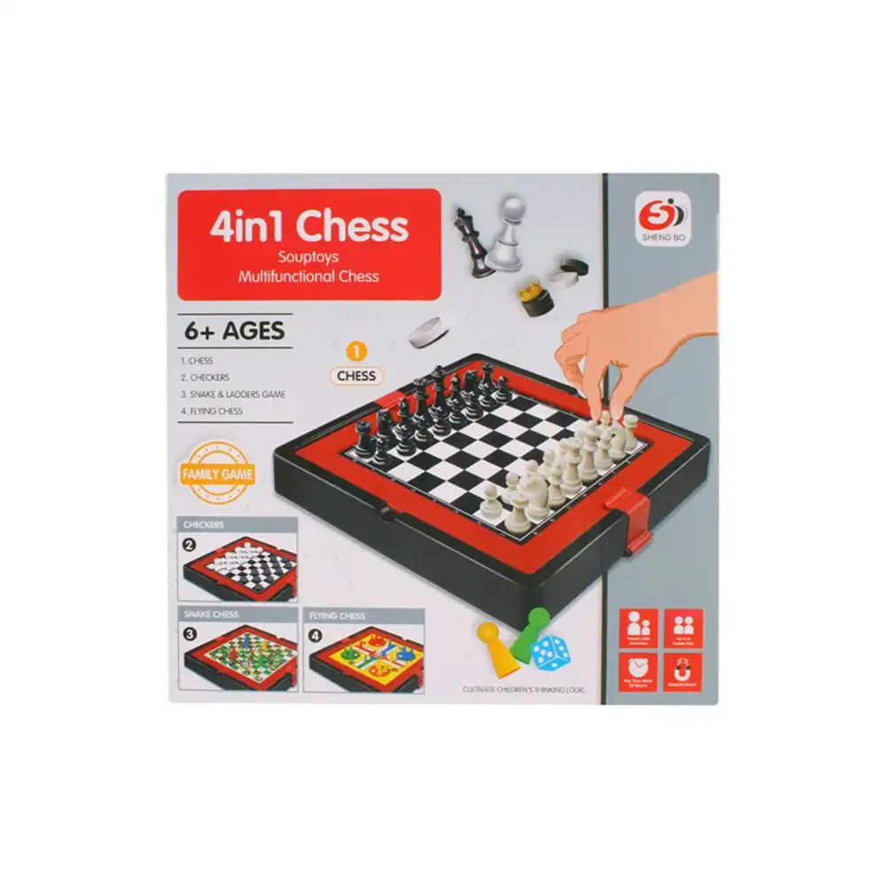 Toys For Fun 4-in-1 Game Set Chess Checkers/Flying Chess/Snake & Ladders Kids 6+