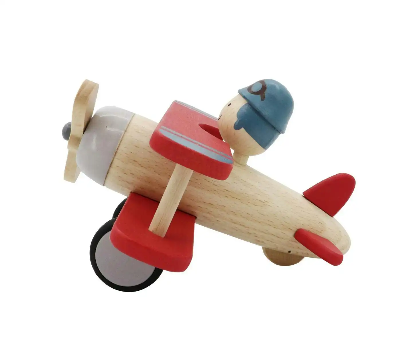 Kaper Kidz 16cm Retro Wooden Biplane Red Kids/Children Play Toy - Large 12m+