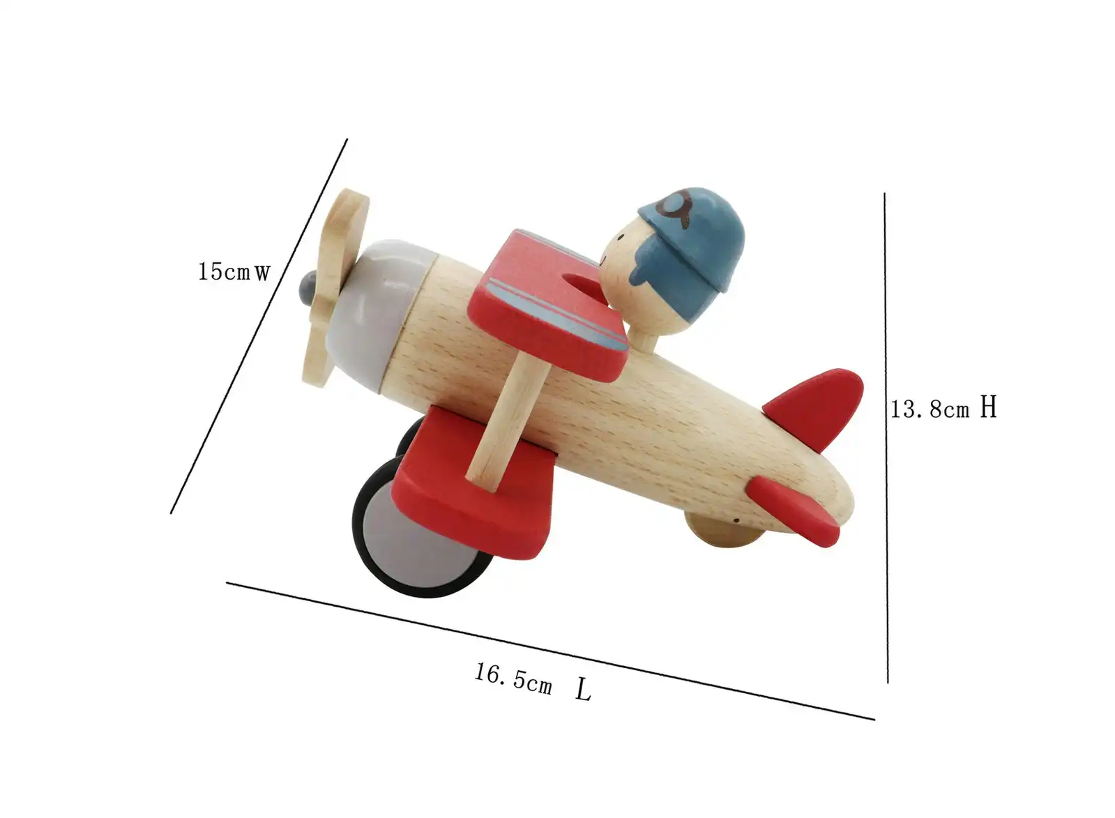 Kaper Kidz 16cm Retro Wooden Biplane Red Kids/Children Play Toy - Large 12m+