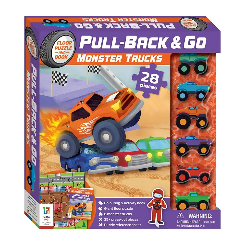 Wonderfull Pull-back-and-go Kit Monster Trucks Colouring Activity Set 3y+