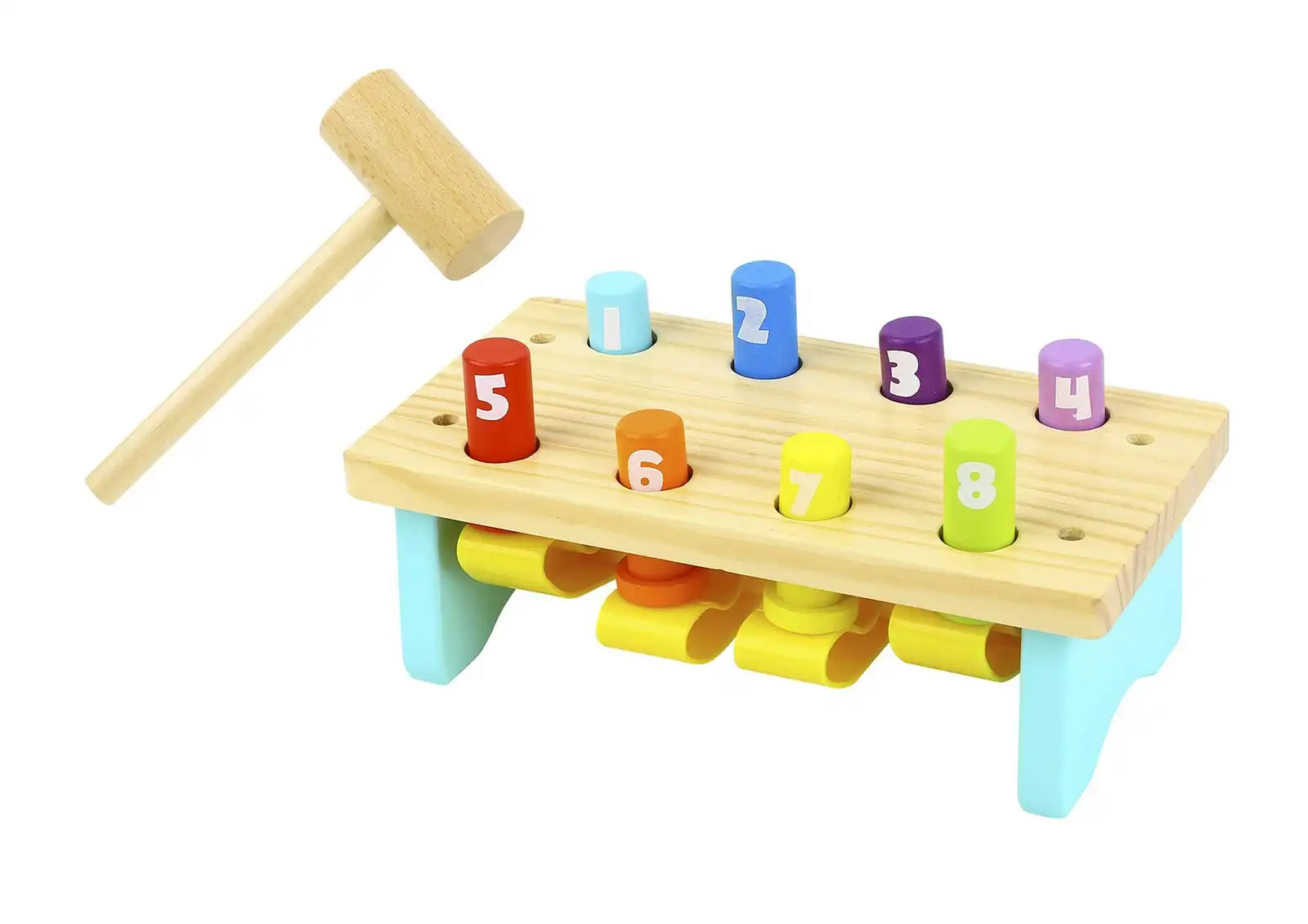 Tooky Toy Wooden Knock Bench 8 Pins Baby/Toddler Pound/Tap Colourful Toy 12m+