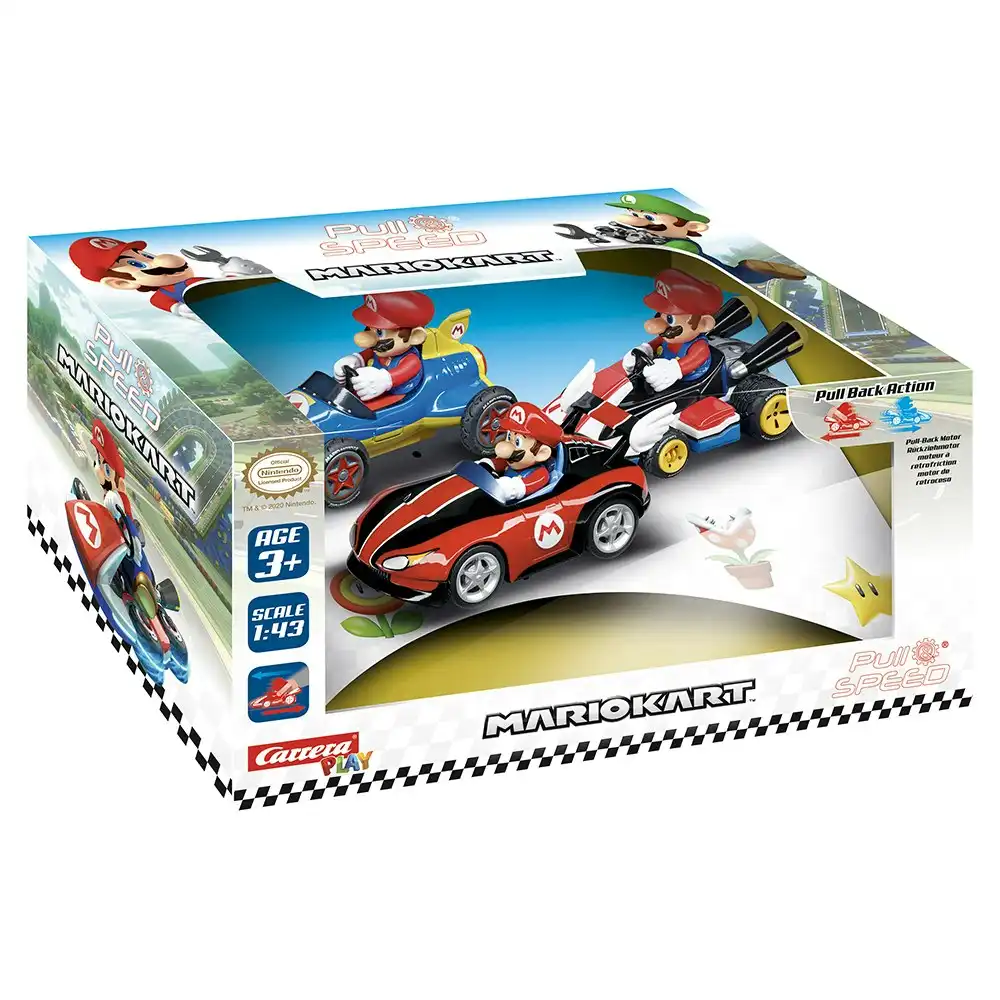 Carrera Pull & Speed Mario Kart Triple Pack Mario Wii/MK8/Mach 8 Vehicle Toy 3y+