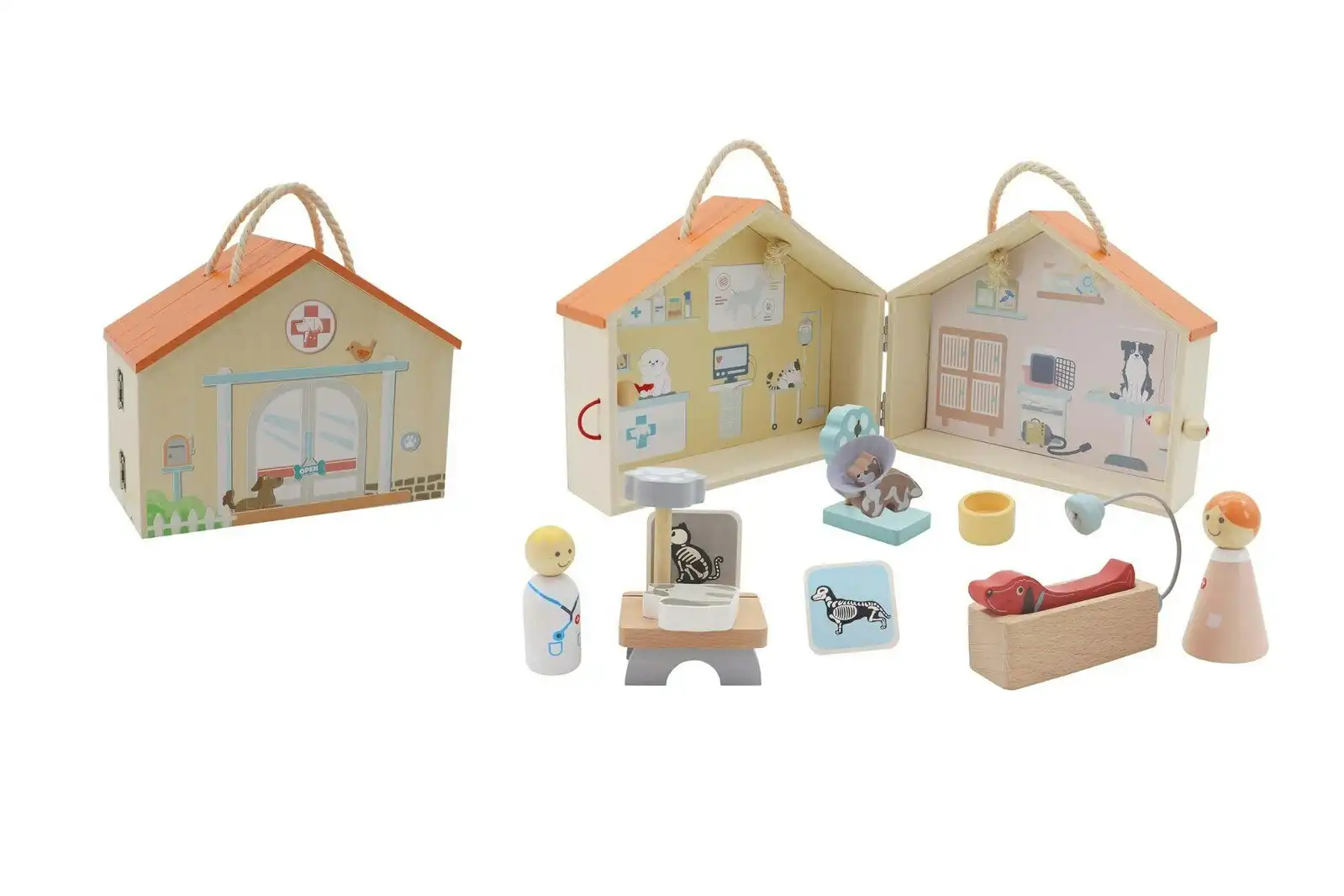 Kaper Kidz Wooden Portable Veterinary Pet/Animal Hospital Toy Kids Playset 3y+