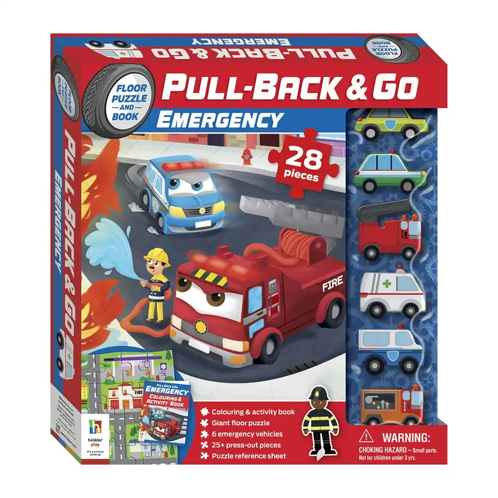 28pc WonderFull Pull-Back & Go Kit Emergency Vehicles Floor Puzzle/Book Kids Toy