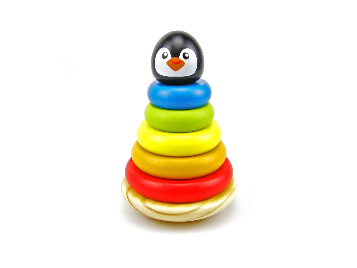 Tooky Toy Penguin Wooden Stacker Baby Stacking Round Blocks Educational Toy 12m+