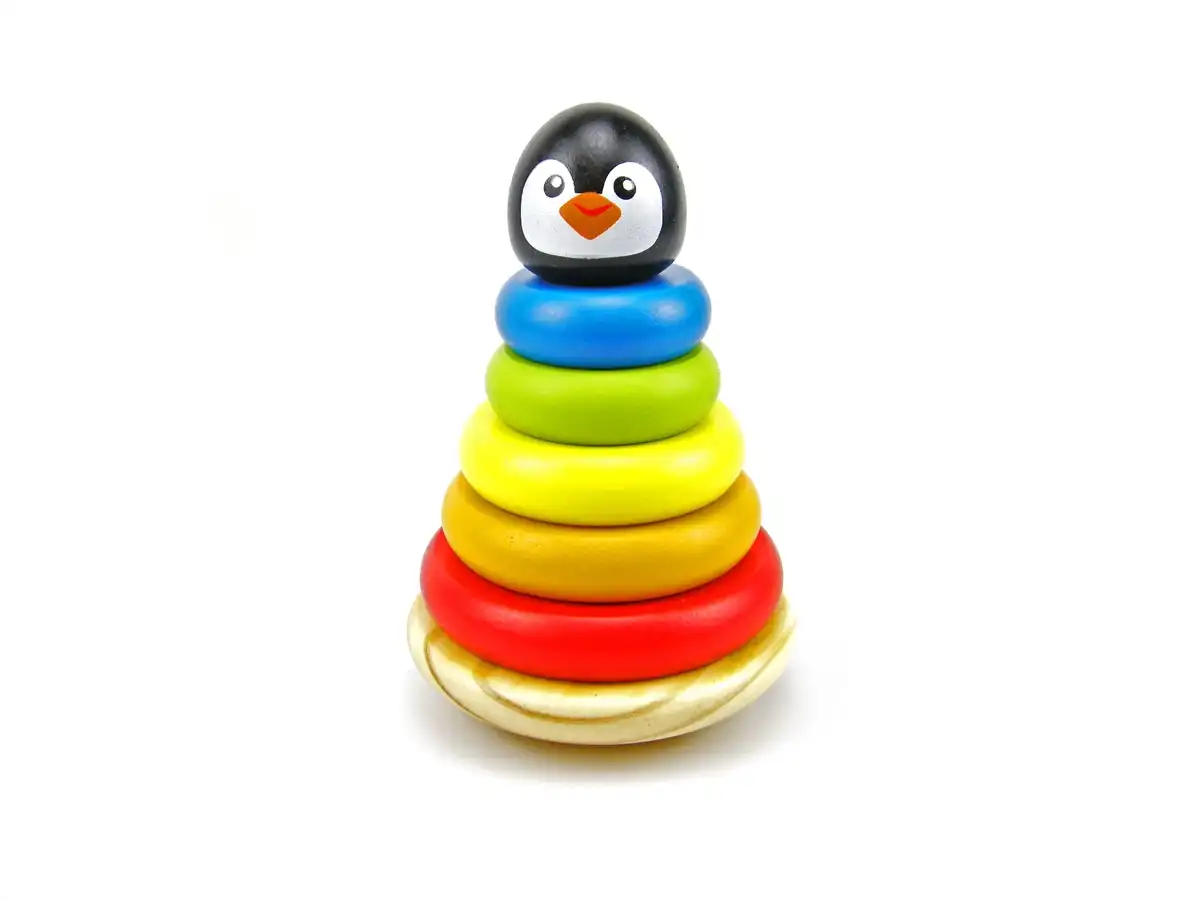 Tooky Toy Penguin Wooden Stacker Baby Stacking Round Blocks Educational Toy 12m+