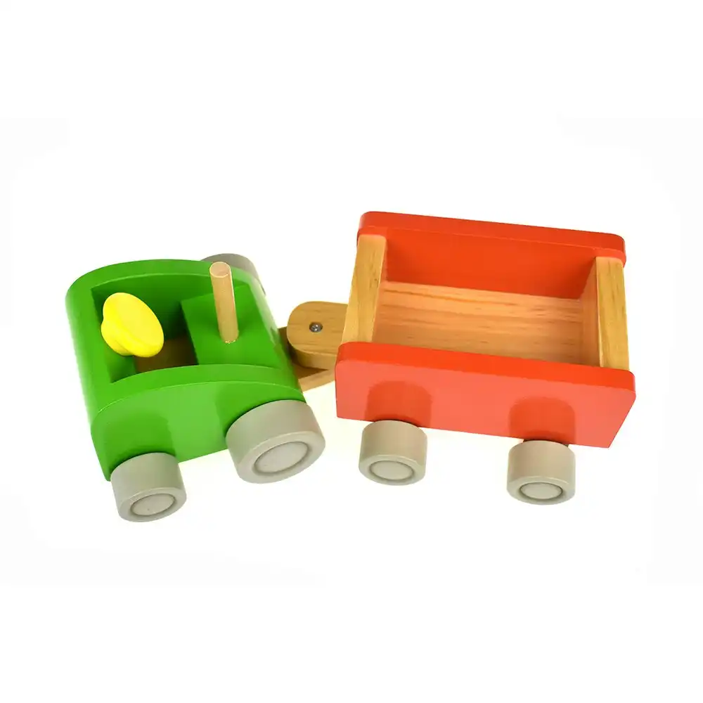 Kaper Kidz Milk Bottle Tractor & Bowling 24cm Wooden Non-Toxic Toy Set Kids 18m+