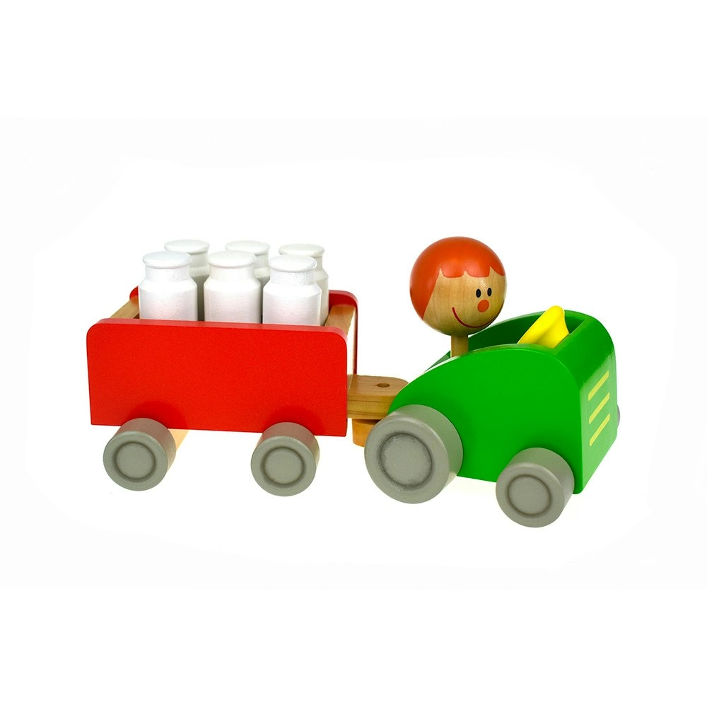 Kaper Kidz Milk Bottle Tractor & Bowling 24cm Wooden Non-Toxic Toy Set Kids 18m+