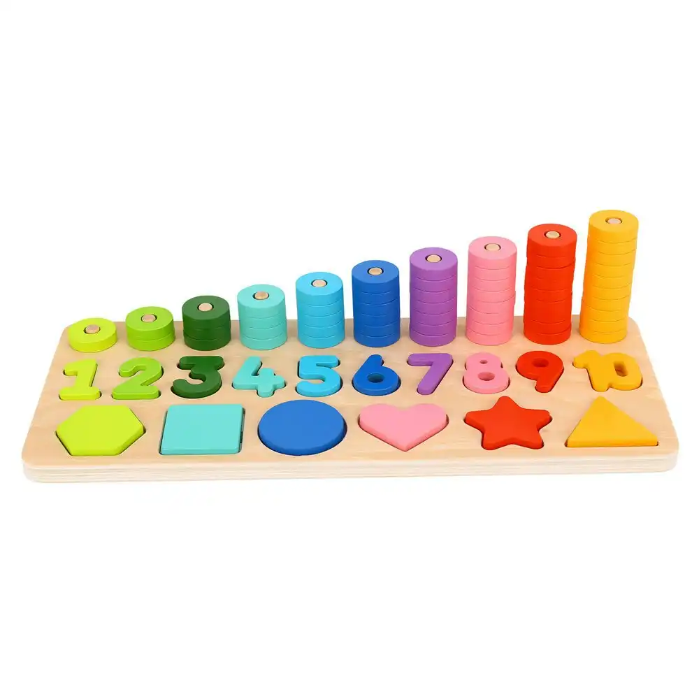 72pc Tooky Toy Kids/Toddler Wooden Counting Stacker Numbers/Shapes Play Set 24m+
